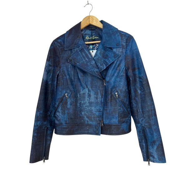 NWT Robert Graham Leather Moto Jacket Medium - Picture 6 of 16